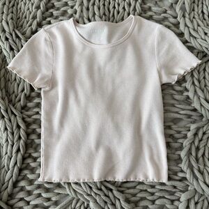 American Eagle Waffle Crop Top with Short Frill Sleeves